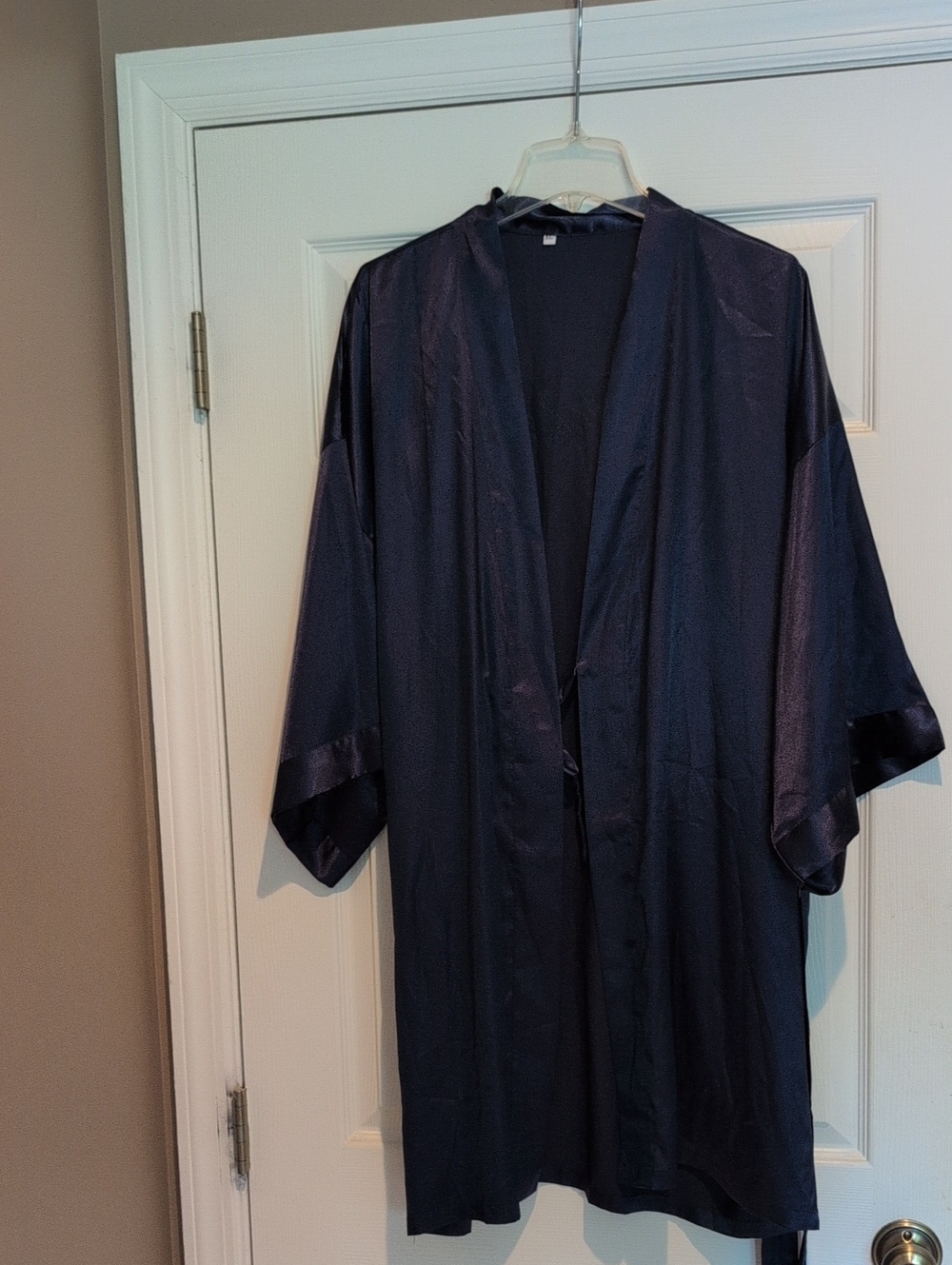 Silky Navy Open Front Kimono Robe